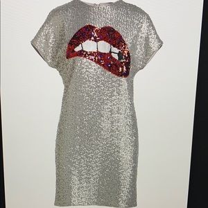 Aidan sequin short sleeve biting lips dress